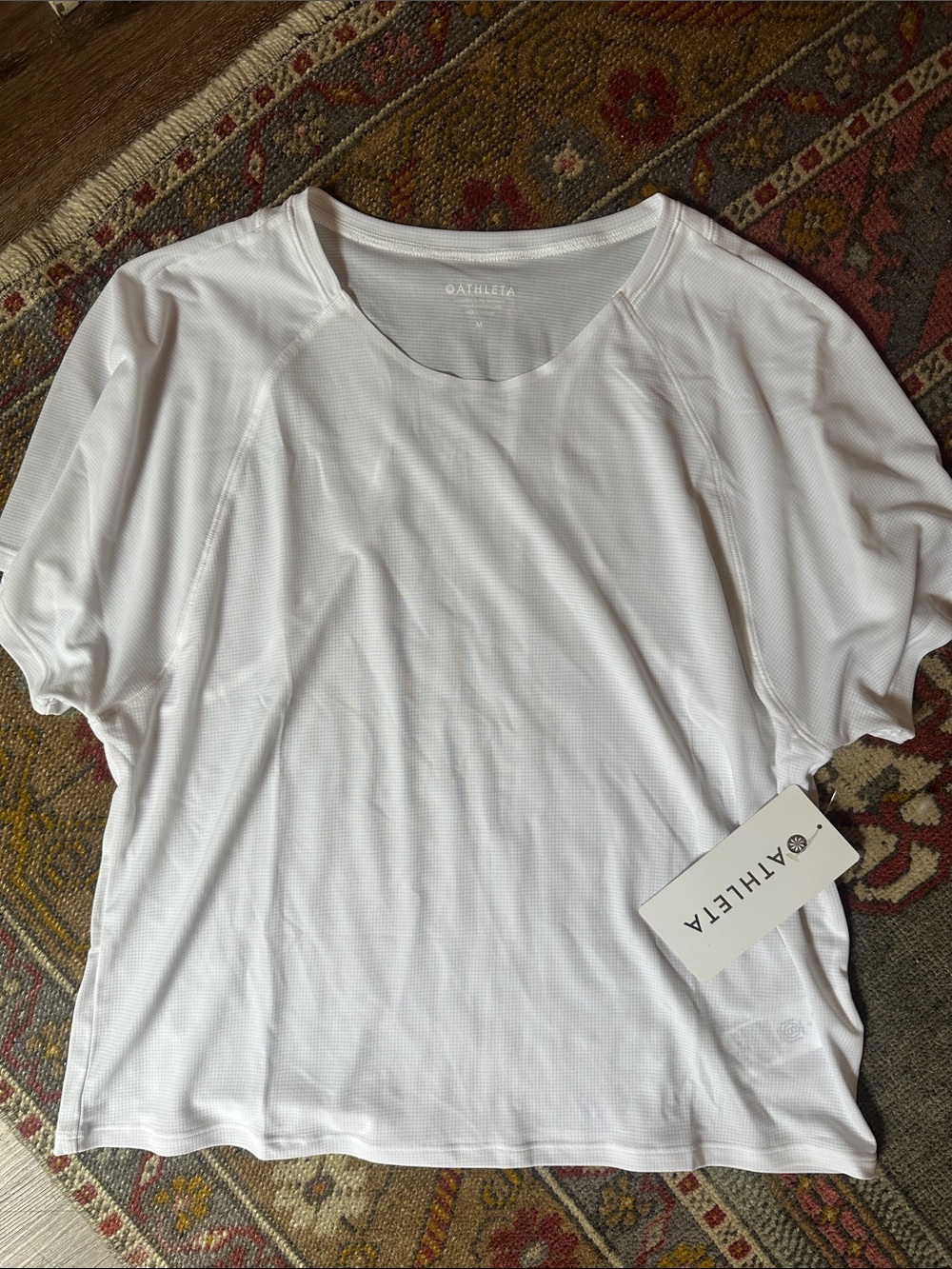 Athleta Women's White Short-Sleeve Grid Knit Performance Tee